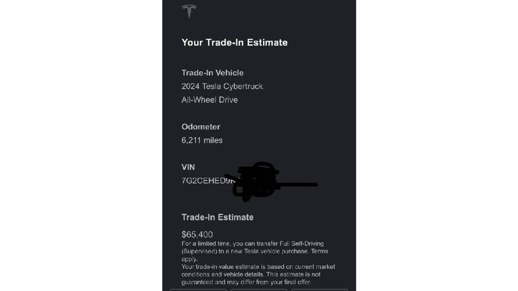 Tesla Cybertruck Trade-in Details